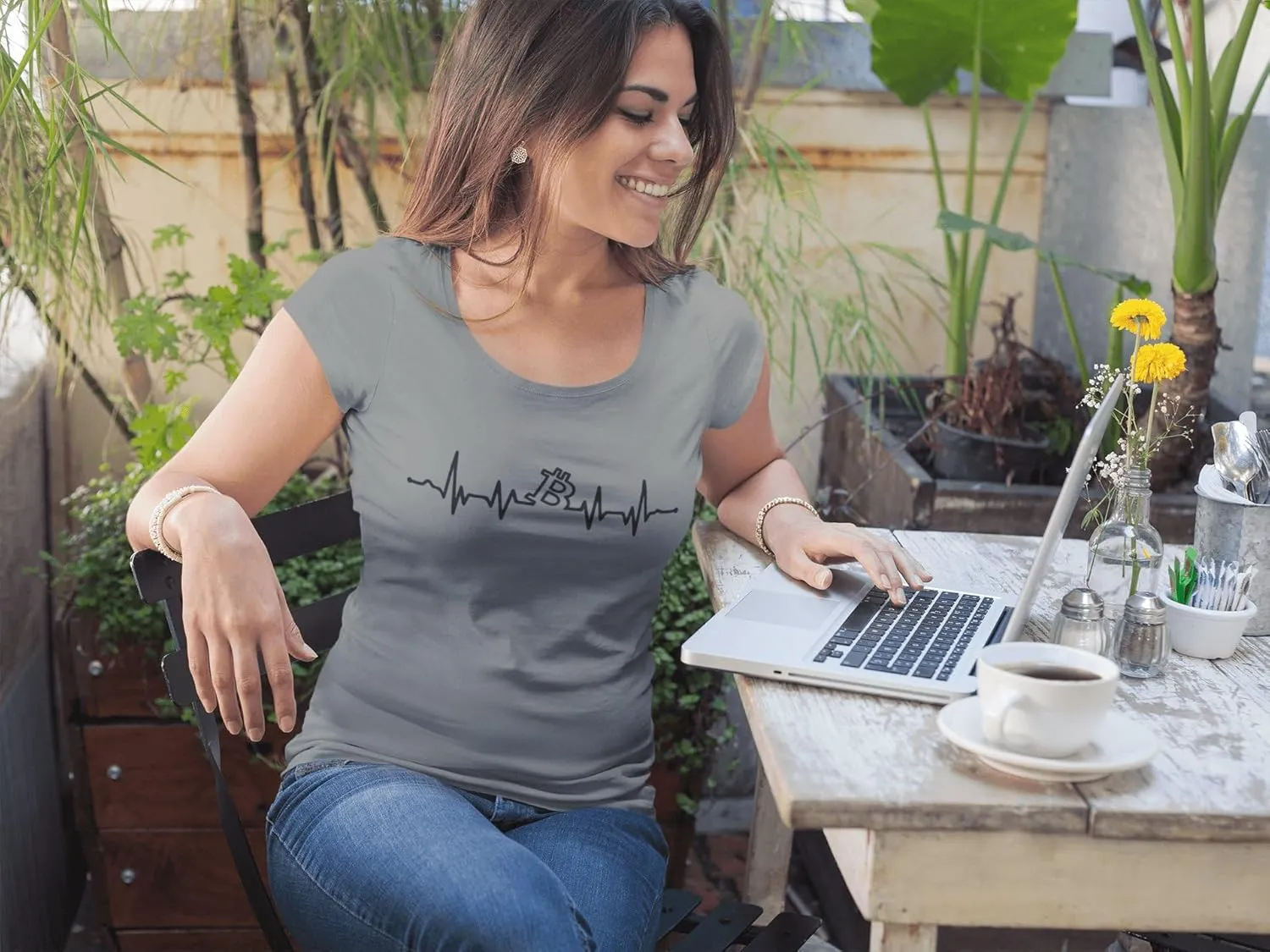 Women's Graphic T-Shirt Organic Bitcoin Heartbeat BTC HODL Crypto Eco-Friendly Ladies Limited Edition Short