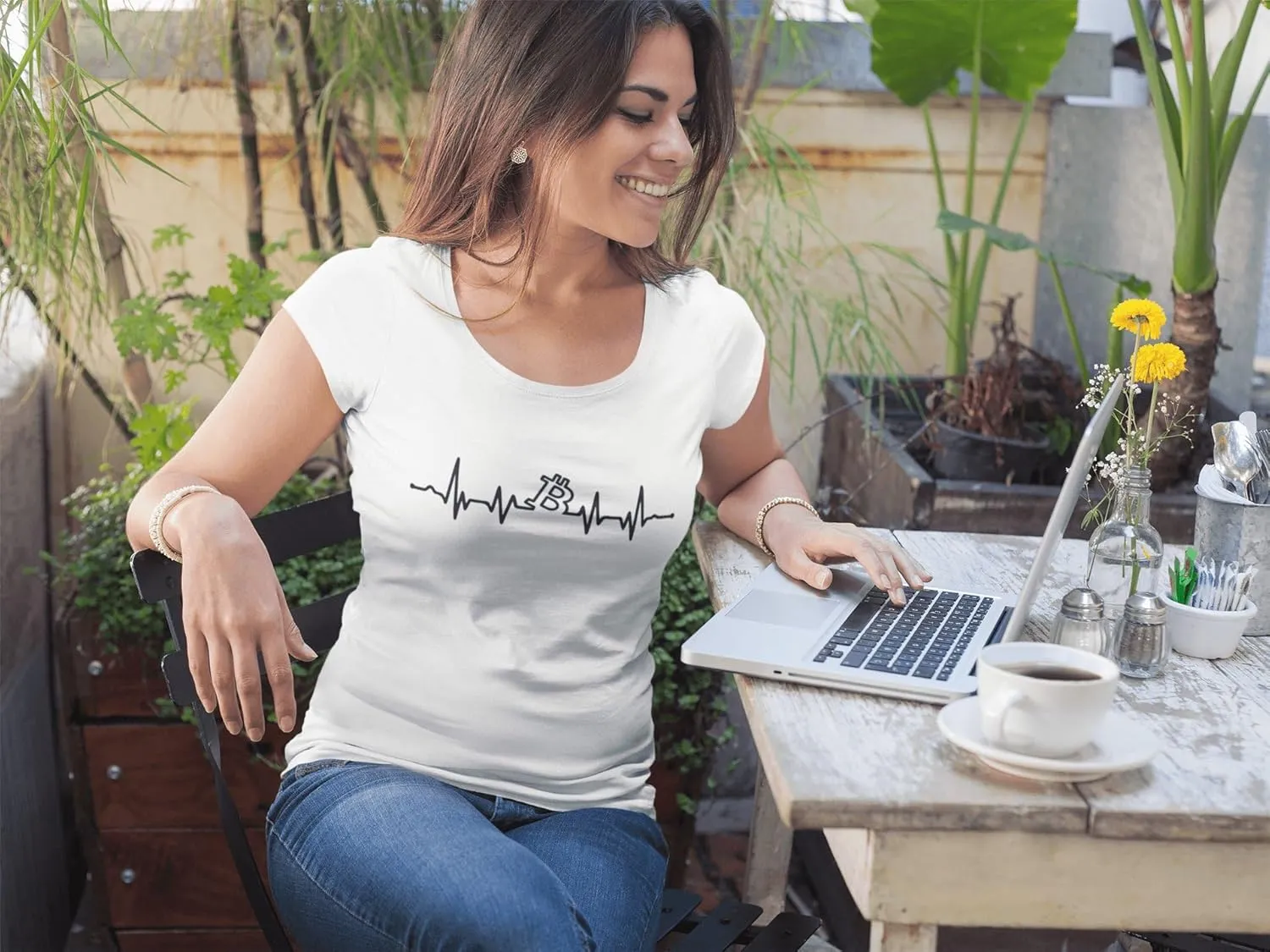 Women's Graphic T-Shirt Organic Bitcoin Heartbeat BTC HODL Crypto Eco-Friendly Ladies Limited Edition Short