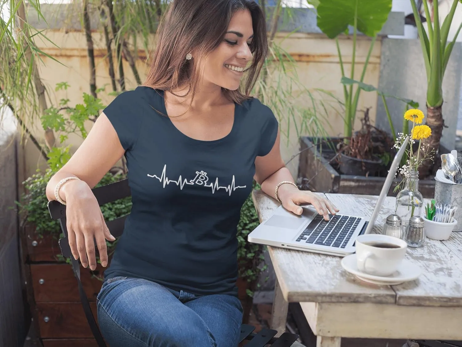 Women's Graphic T-Shirt Organic Bitcoin Heartbeat BTC HODL Crypto Eco-Friendly Ladies Limited Edition Short