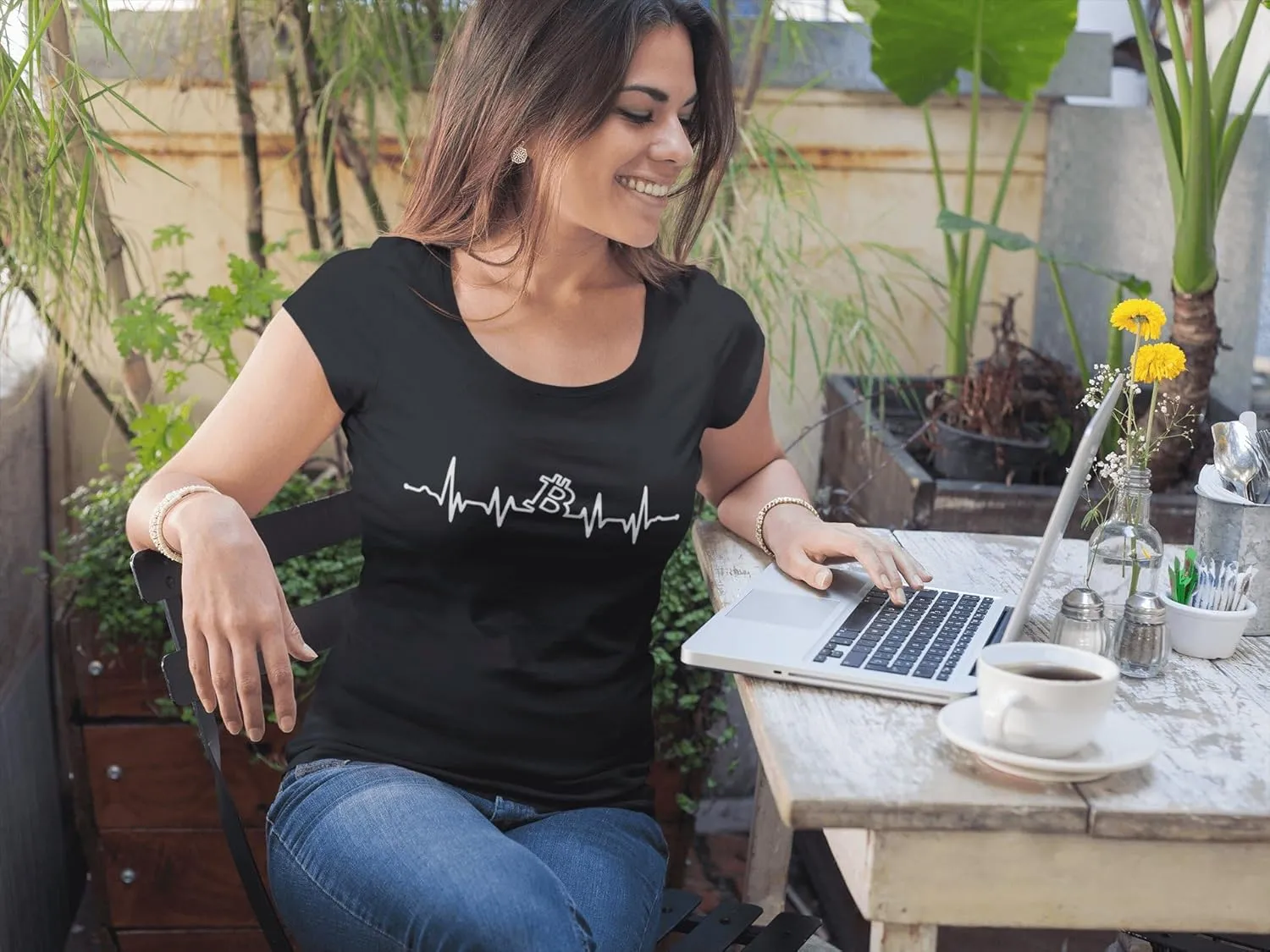 Women's Graphic T-Shirt Organic Bitcoin Heartbeat BTC HODL Crypto Eco-Friendly Ladies Limited Edition Short