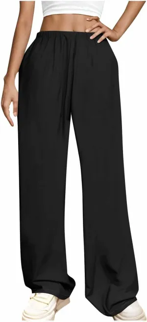 Women's Linen Casual High Waist Wide Leg Straight Dress Cotton Linen Pants Button Trousers Summer Outfits 2025 Trendy