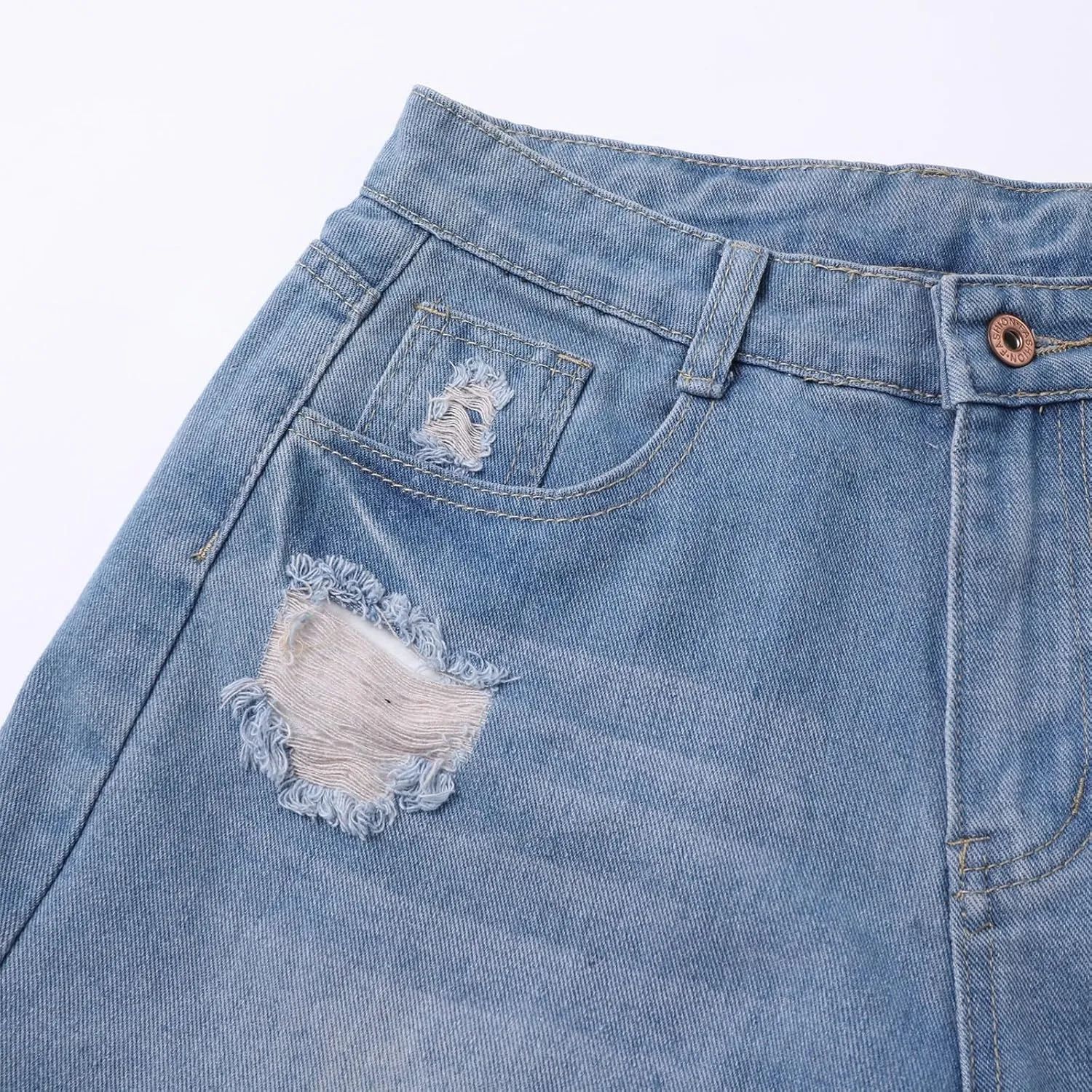Womens Mid-High Waisted Ripped Denim Jean Shorts Cutoff Stretchy Comfy Summer Sexy Hot Short Pants with Pockets