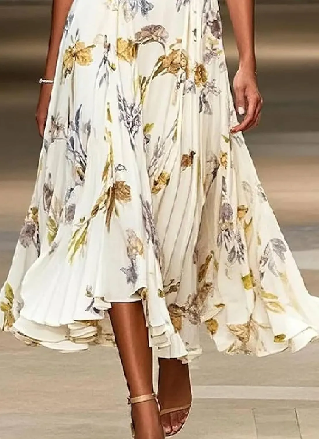 Womens Midi Dress Short Sleeve V-Neck Floral Print Wrap Flowy Elegant 2025 Spring Summer Casual Party Dress