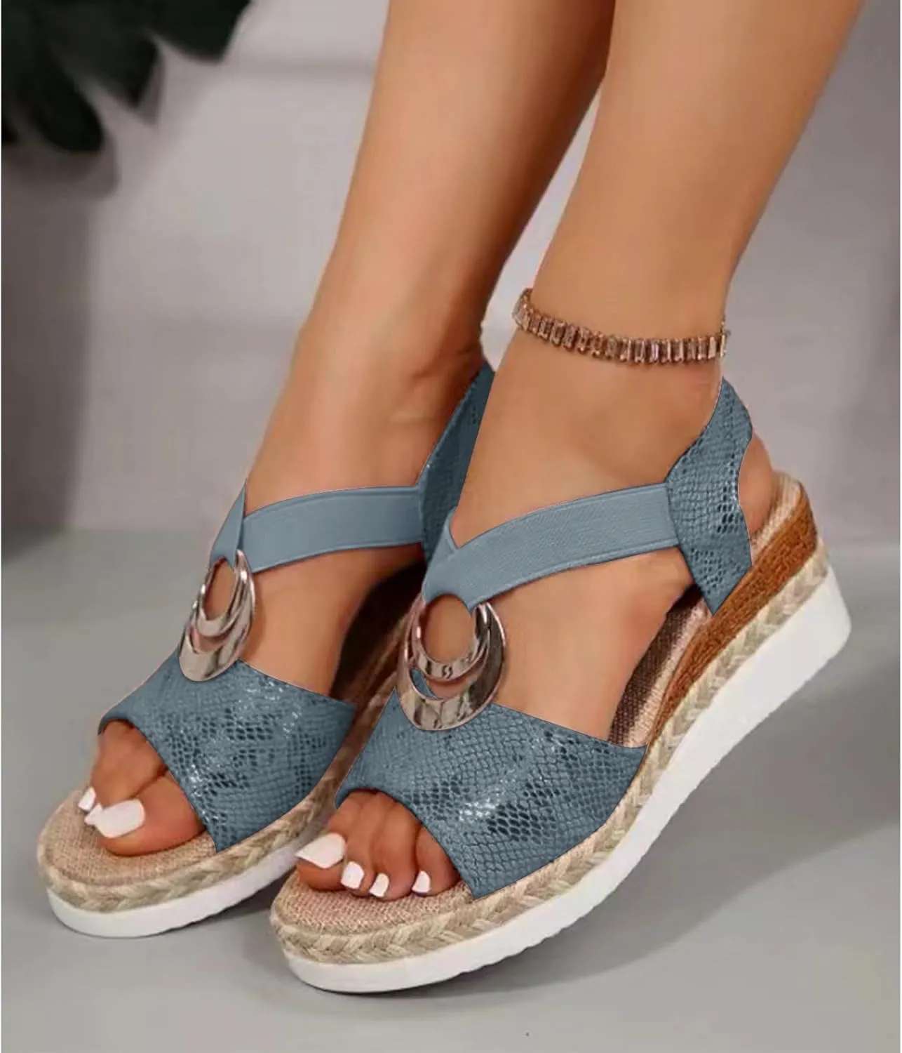 Women's Orthopedic Sandals Casual Breathable Platform Wedge Sandals Lightweigh Summer Comfortable Slides Sandal Metal Buckle Wedge Heel peep Toe Shoes Comfortable Orthopedic Wedge Sandal