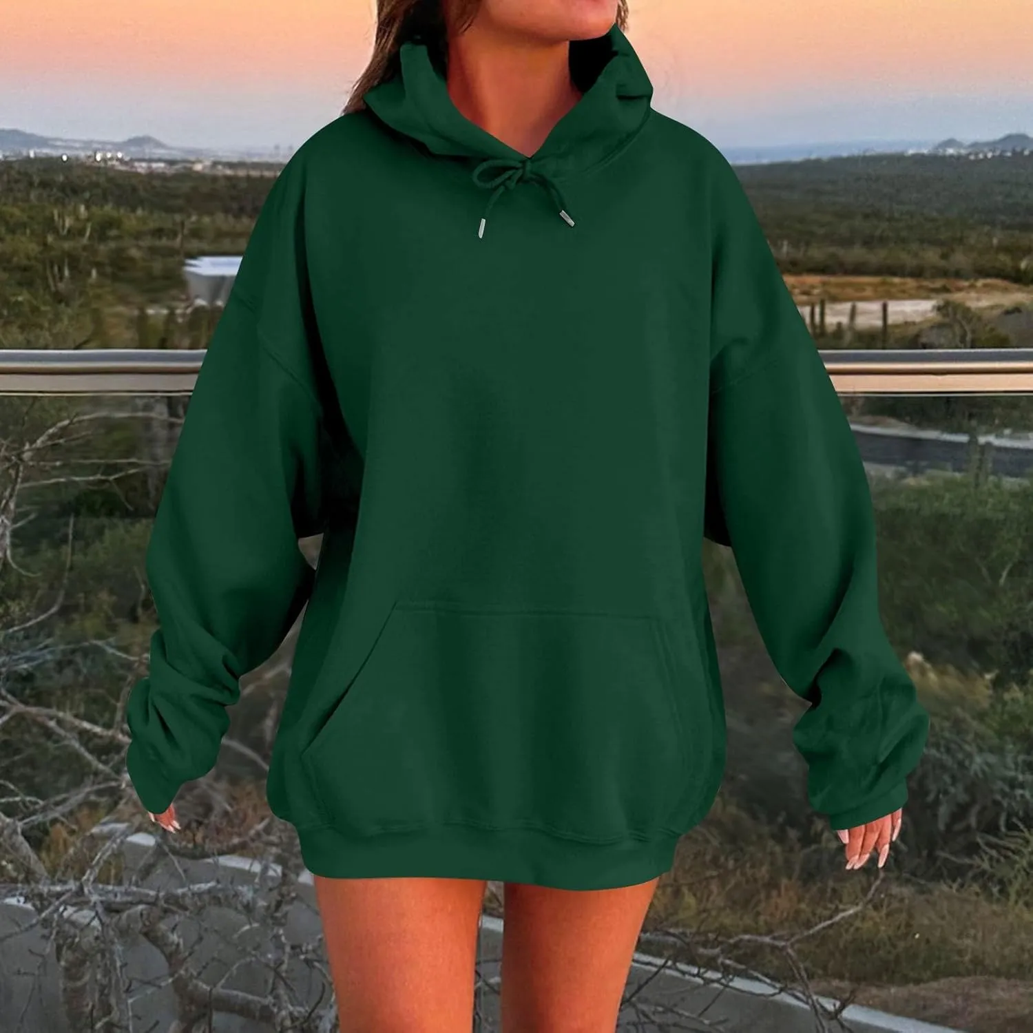 Womens Oversized Hoodies Long Sleeve Pocket Drop Shoulder Pullovers Top Solid Basic Loose Hoodie Sweatshirt