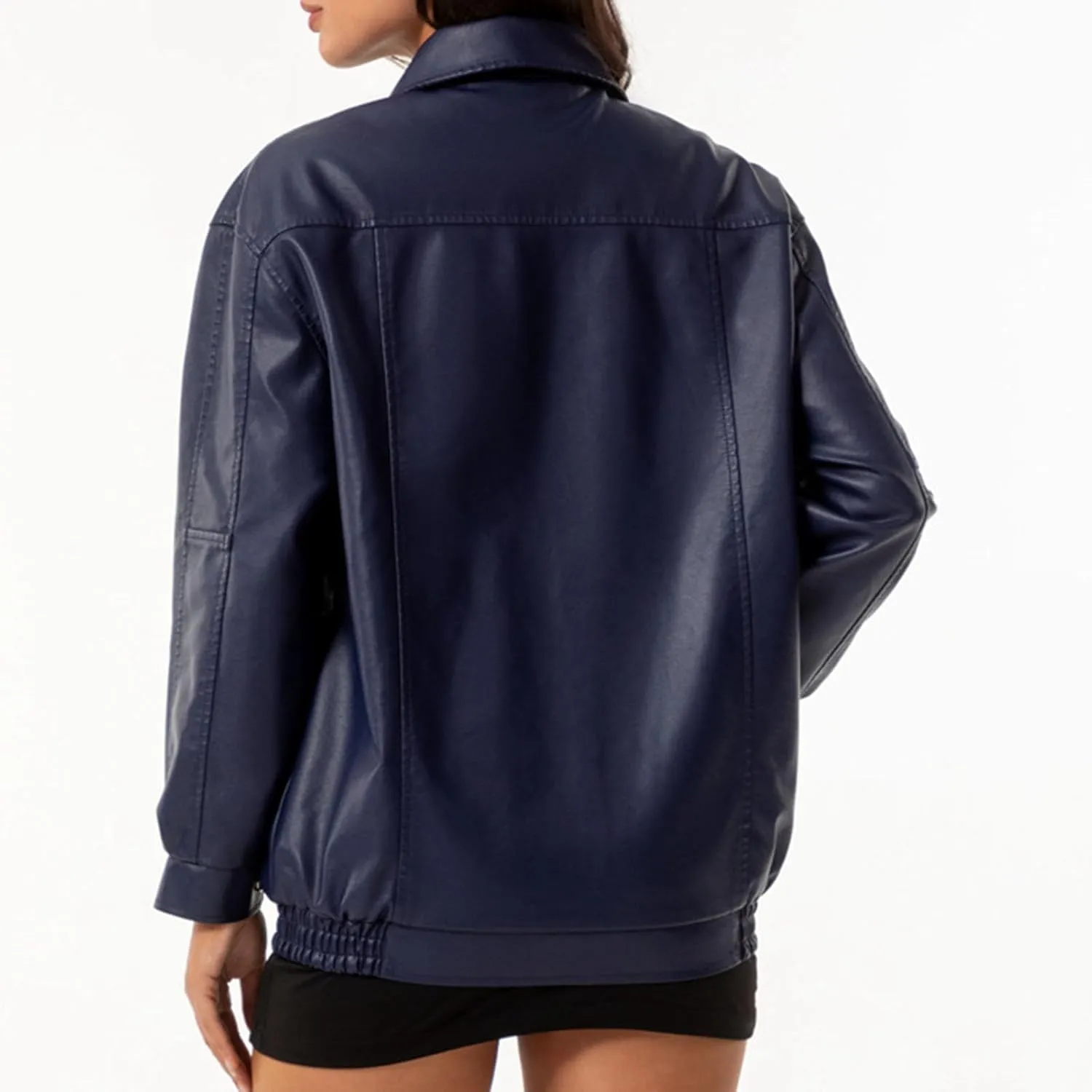 Womens Oversized Leather Jackets Faux Casual Zip Up Casual Bomber Fall Fashion Motorcycle Jacket with Pockets