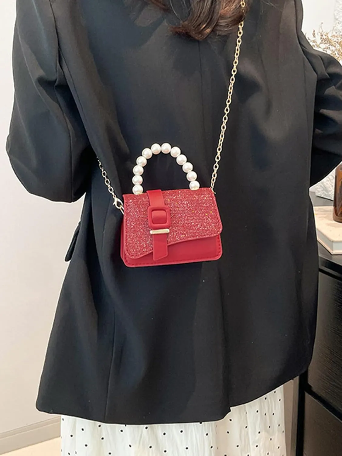 Women's Pearl Handle clutch Purse Wedding Evening Handbags Mini Crossbody Bag With Chain Strap