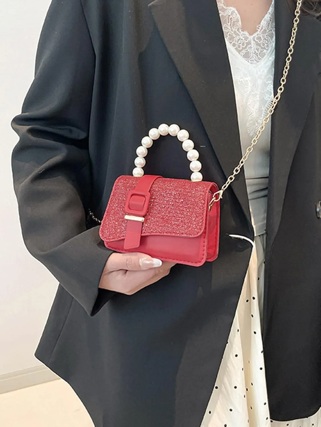 Women's Pearl Handle clutch Purse Wedding Evening Handbags Mini Crossbody Bag With Chain Strap