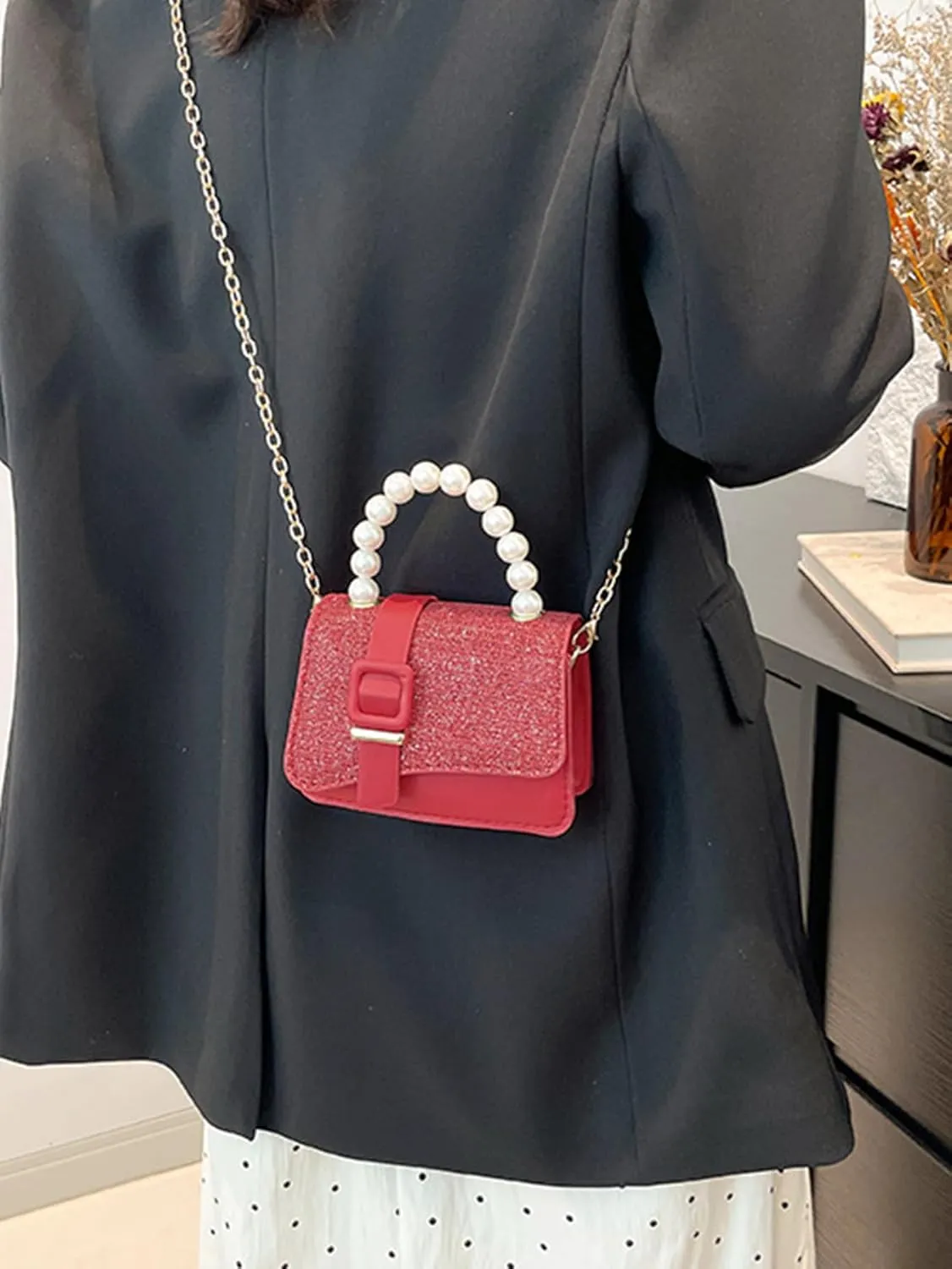 Women's Pearl Handle clutch Purse Wedding Evening Handbags Mini Crossbody Bag With Chain Strap