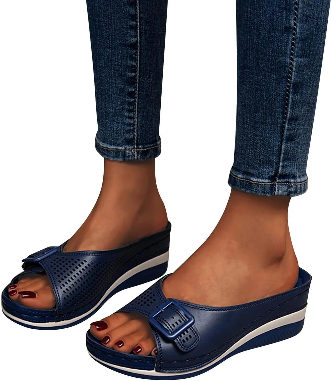 Women's Peep Toe Wedges Orthopedic Sandals with Arch-Support Slip On Platform Hollow-Out Orthotic Walking Slippers Fish Mouth Arch Wedge Supportive Casual Beach Flip Flops