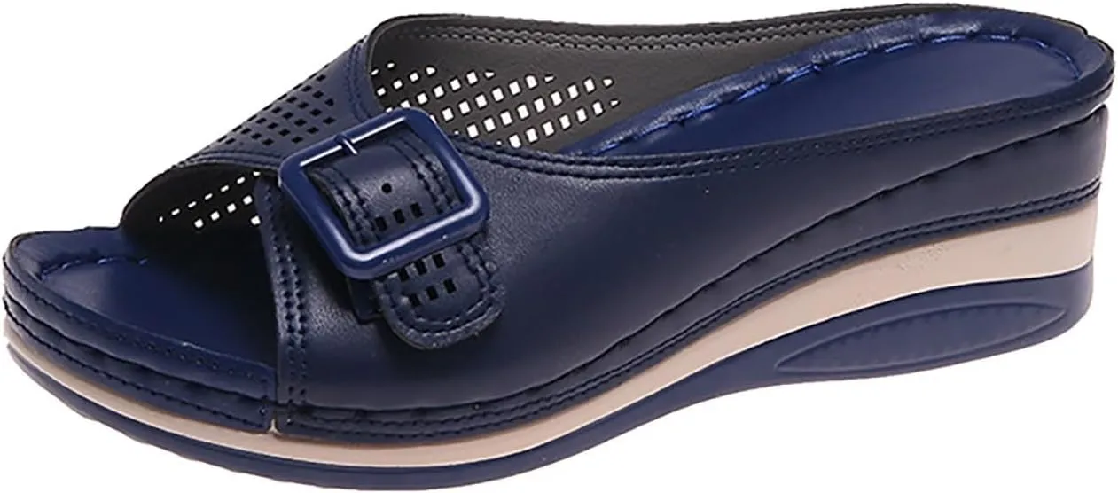 Women's Peep Toe Wedges Orthopedic Sandals with Arch-Support Slip On Platform Hollow-Out Orthotic Walking Slippers Fish Mouth Arch Wedge Supportive Casual Beach Flip Flops
