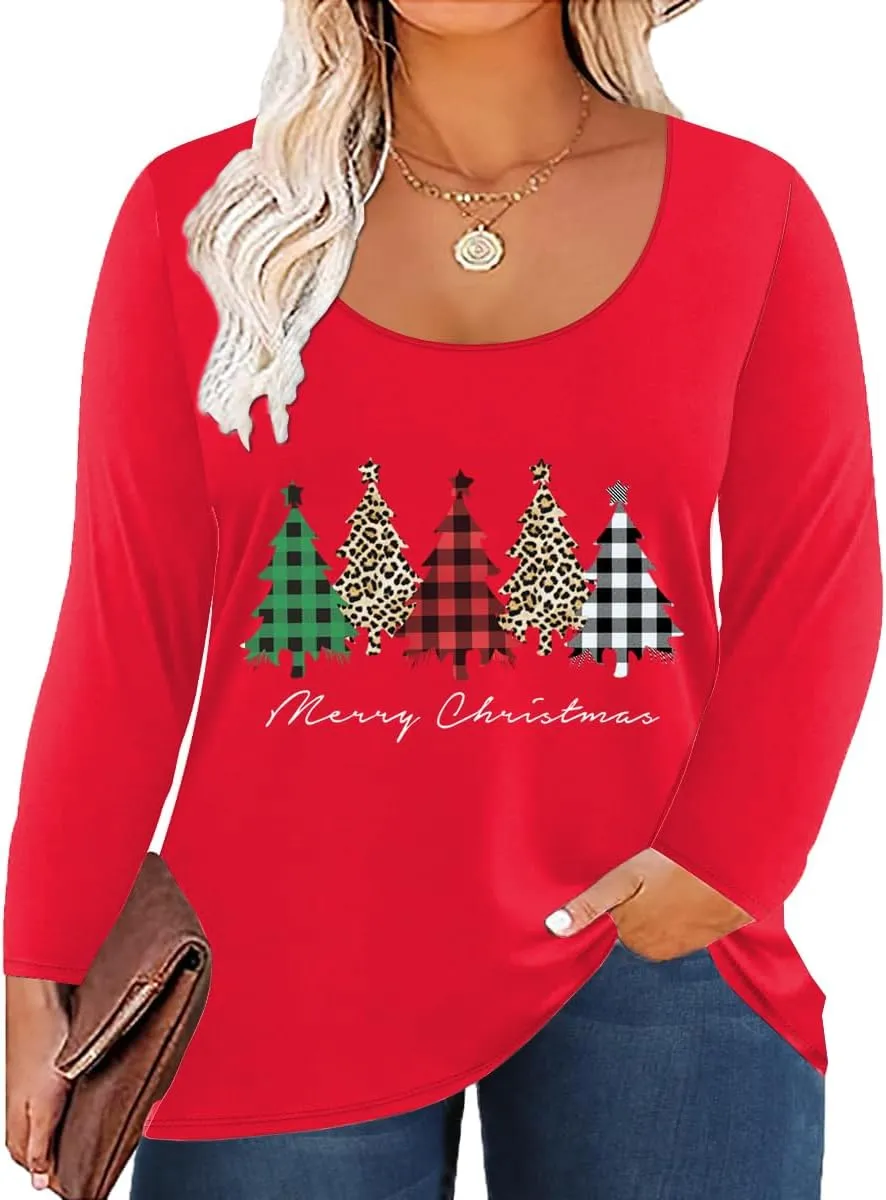 Women's Plus Size Long Sleeve U Neck Tunics Tops Casual Loose Fit T Shirt Blouse