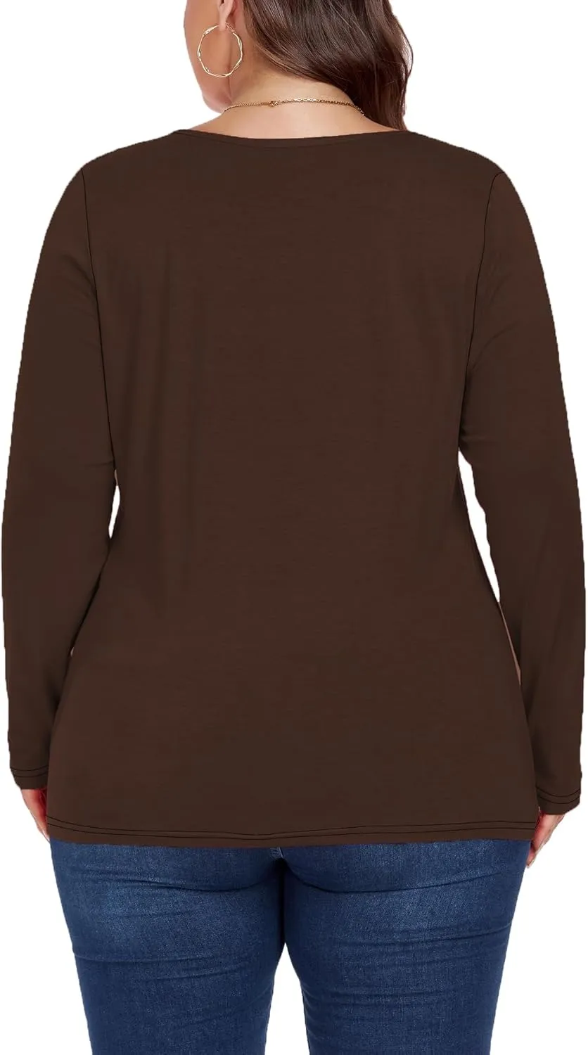 Women's Plus Size Long Sleeve U Neck Tunics Tops Casual Loose Fit T Shirt Blouse
