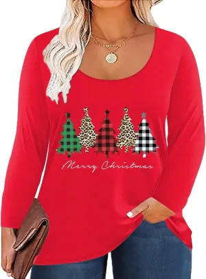 Women's Plus Size Long Sleeve U Neck Tunics Tops Casual Loose Fit T Shirt Blouse