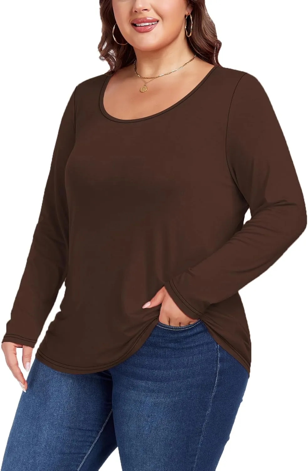 Women's Plus Size Long Sleeve U Neck Tunics Tops Casual Loose Fit T Shirt Blouse