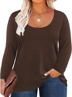 Women's Plus Size Long Sleeve U Neck Tunics Tops Casual Loose Fit T Shirt Blouse
