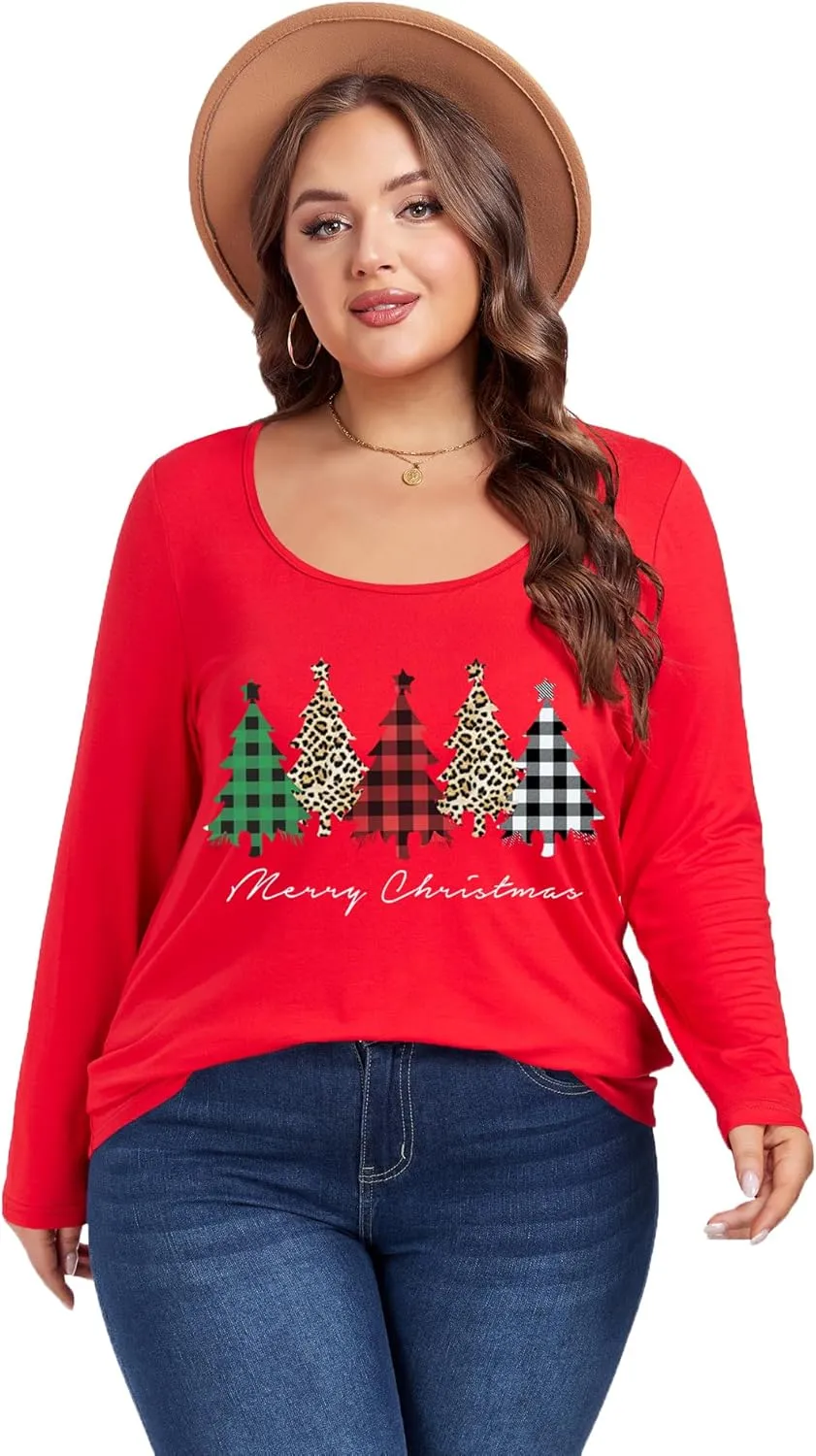 Women's Plus Size Long Sleeve U Neck Tunics Tops Casual Loose Fit T Shirt Blouse