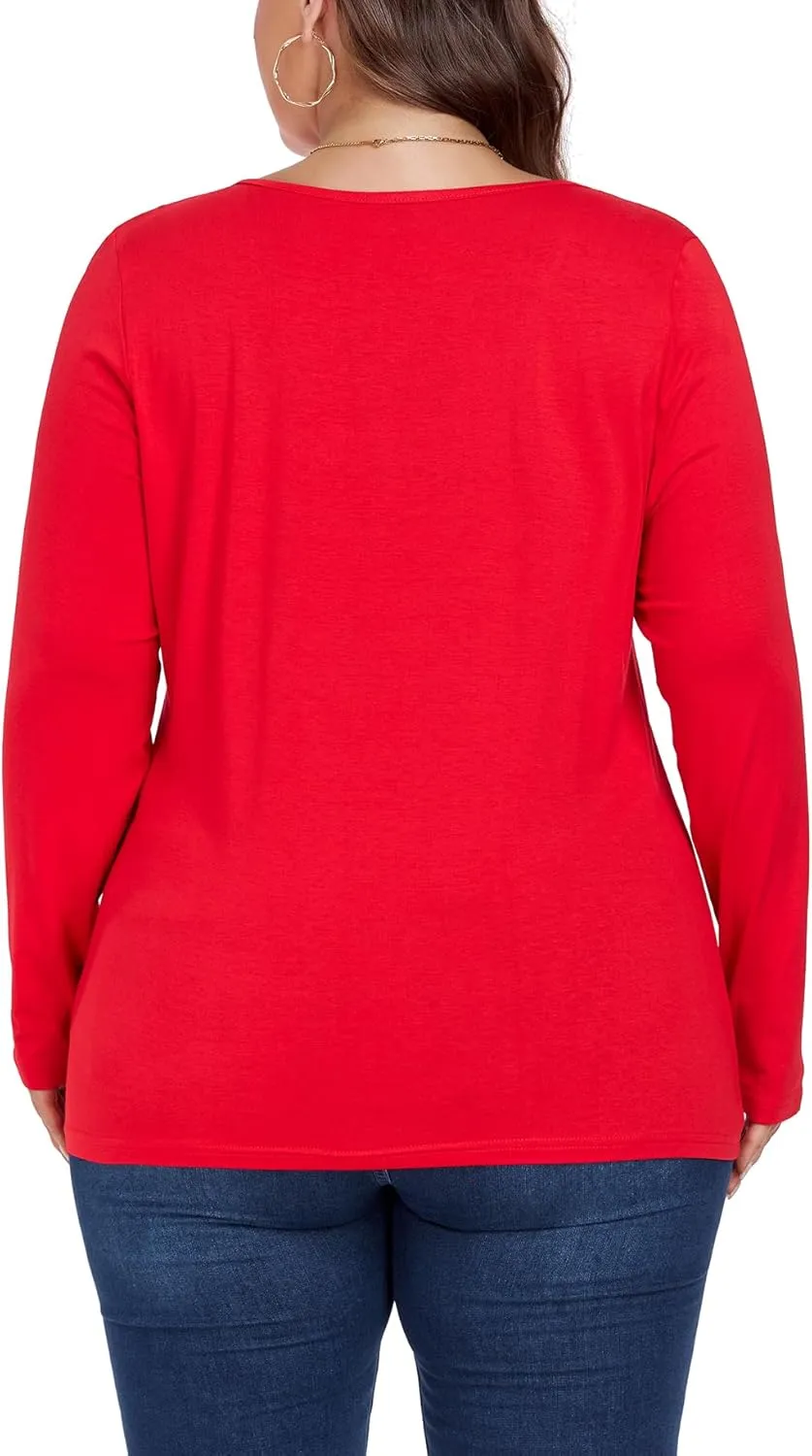Women's Plus Size Long Sleeve U Neck Tunics Tops Casual Loose Fit T Shirt Blouse