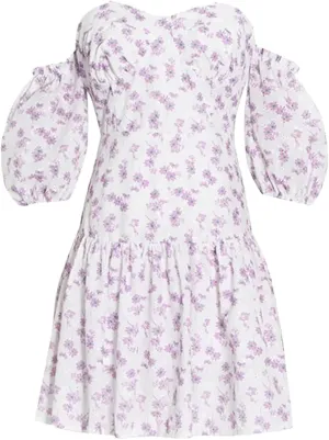 Womens Puff Sleeve Floral Dress, Off-Shoulder High Waist Summer Party Bodycon Mini Cocktail Gown