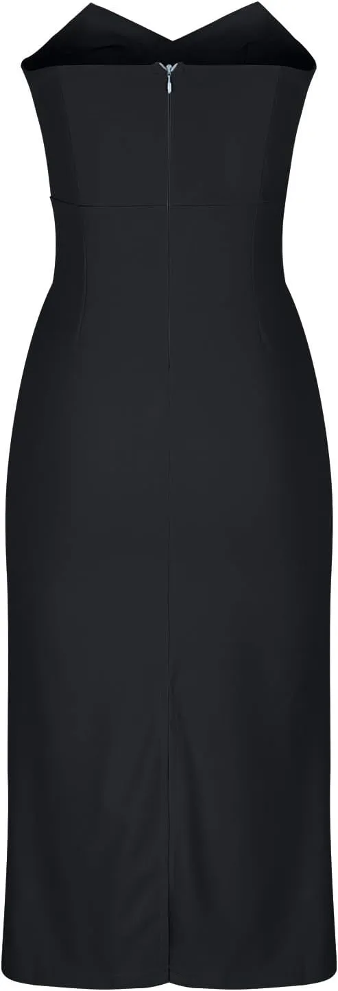 Women's Sexy Slim Party Dress Solid Color V-Neck Strapless Midi Dress Pleated Split Fashion Dresses