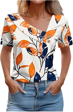 Women's Short Sleeve Casual Trendy Tshirt Boho Floral Graphic Print Tops Blouse Loose Fit Summer Tee Shirts