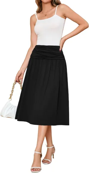 Women's Skirts Stretchy High Waist Flowy Knit Skirt for Women with Pockets(S-2XL)