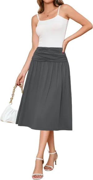 Women's Skirts Stretchy High Waist Flowy Knit Skirt for Women with Pockets(S-2XL)