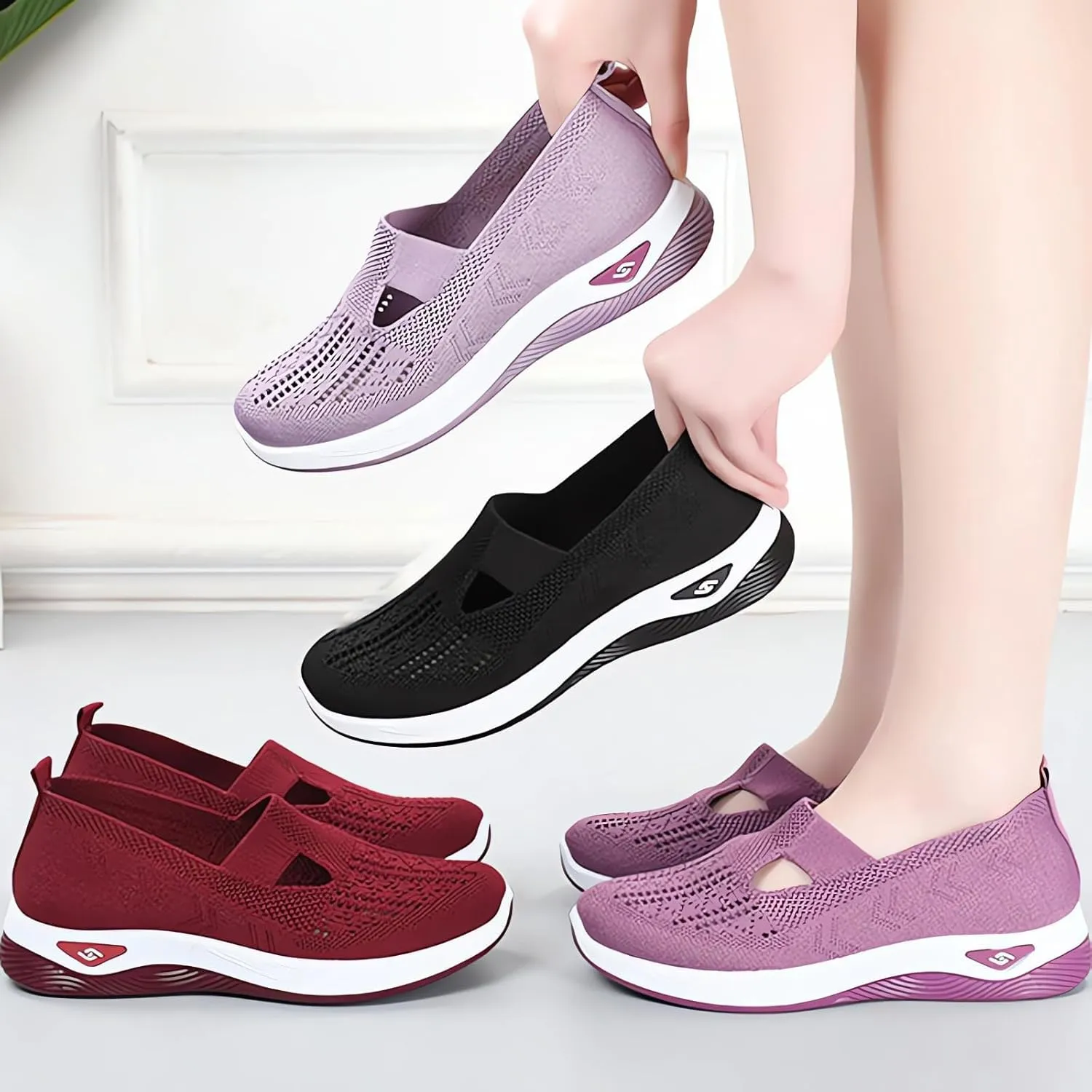 Womens Slip on Sneakers Shoes Woven Orthopedic Breathable Soft Shoes Go Walking Slip On Diabetic Foam Sneaker