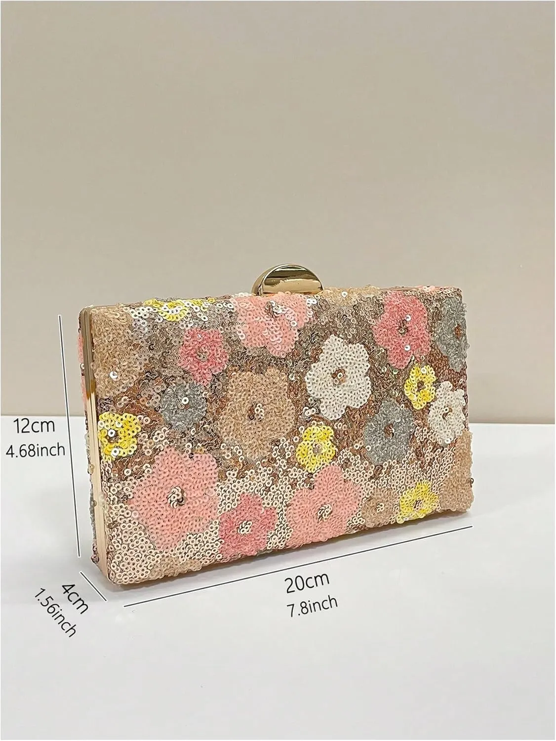 Women's Sparkly Sequin Floral Evening Handbags Chain Strap Mini Square Bags Wedding Party Clutch Purses