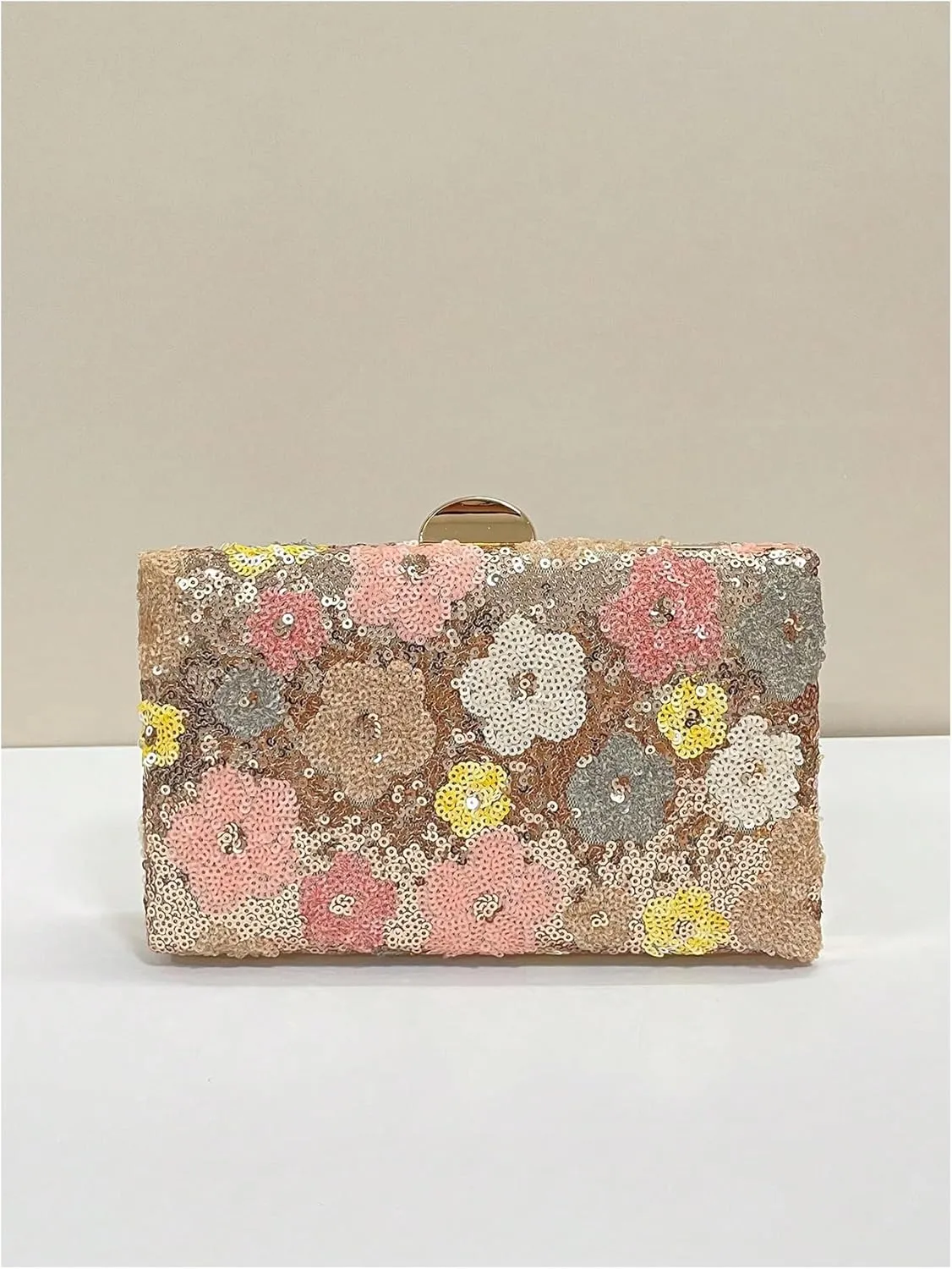 Women's Sparkly Sequin Floral Evening Handbags Chain Strap Mini Square Bags Wedding Party Clutch Purses