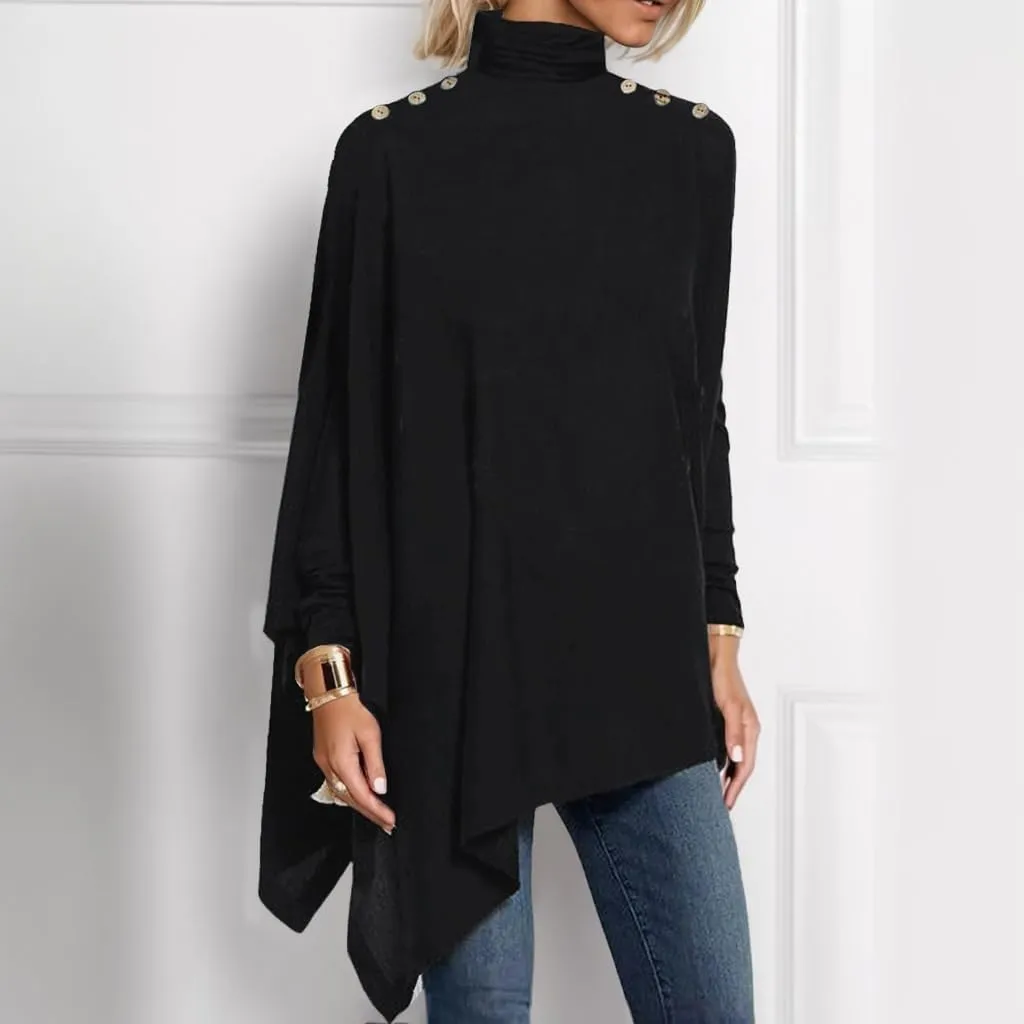 Women's Spring Boho Floral Mock Neck Asymmetrical Hem Long Sleeve Tunic Top Casual Loose Turtleneck Blouse Shirt
