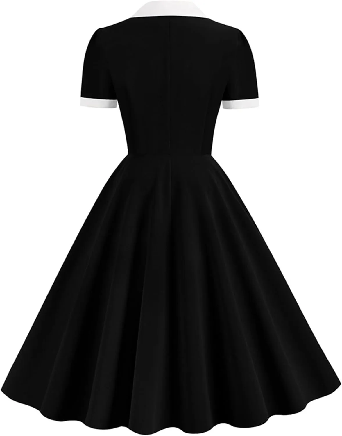 Womens Spring Summer Dresses Button V-Neck A-Line Dress Solid Color Fashion Patchwork Swing Pleated Formal Party Dress