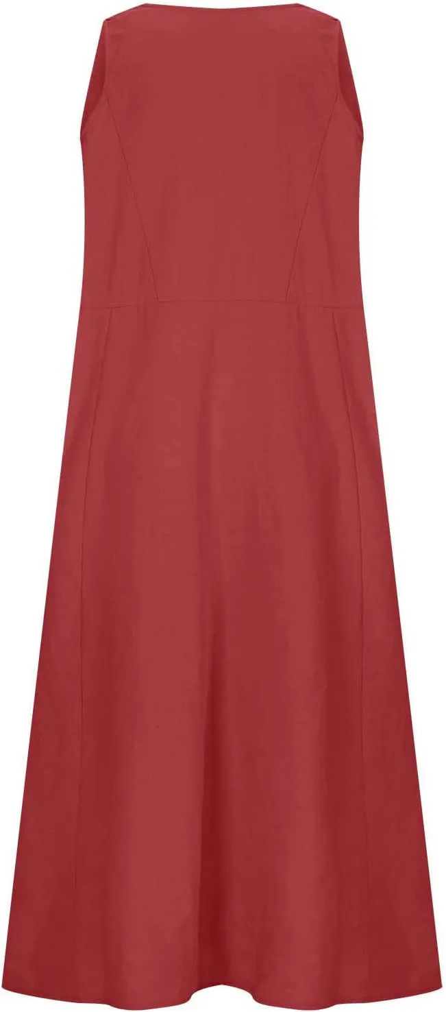 Womens Spring Summer Dresses Casual Round Neck Pleated Solid Color Beach Dress Swing Pleated Casual Vacation Dresses