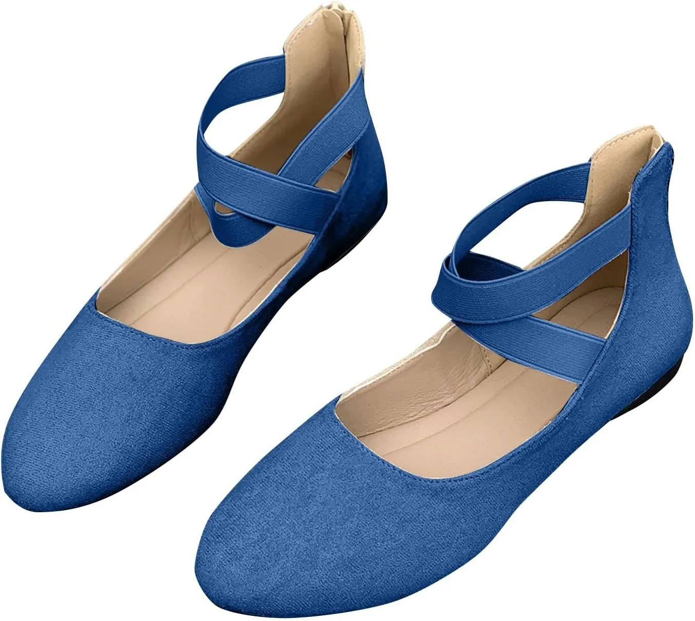 Women's Suede Ballet Shoes Large Size Shallow Mouth Elastic Strap Round Head Shoes Flat Heel Single Shoes Flat Shoes, 4