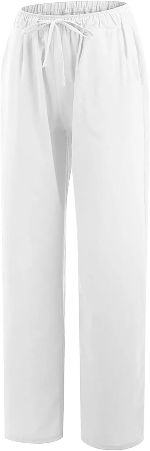 Womens Summer Cotton Linen Pants High Waist Casual Wide Leg Long Palazzo Pants Loose Boho Beach Trousers