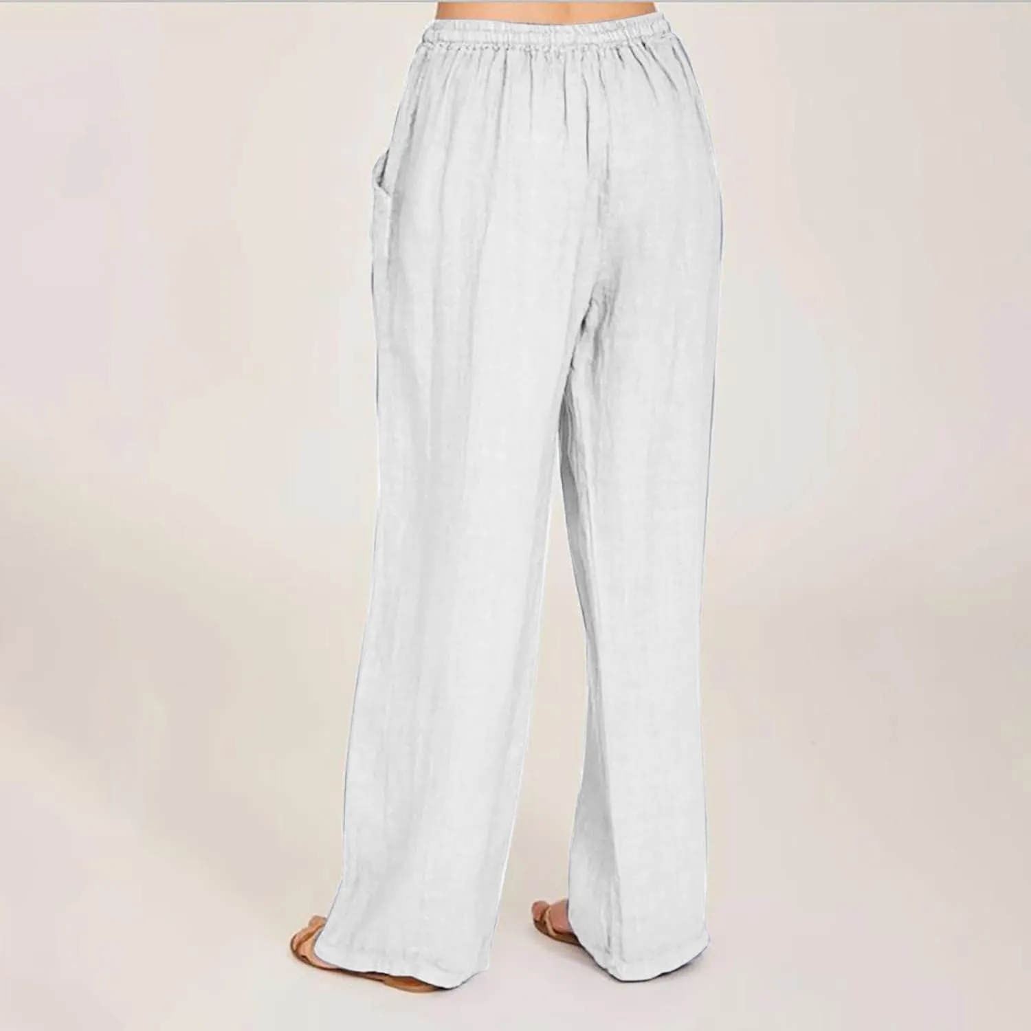 Womens Summer Cotton Linen Pants High Waist Casual Wide Leg Long Palazzo Pants Loose Boho Beach Trousers