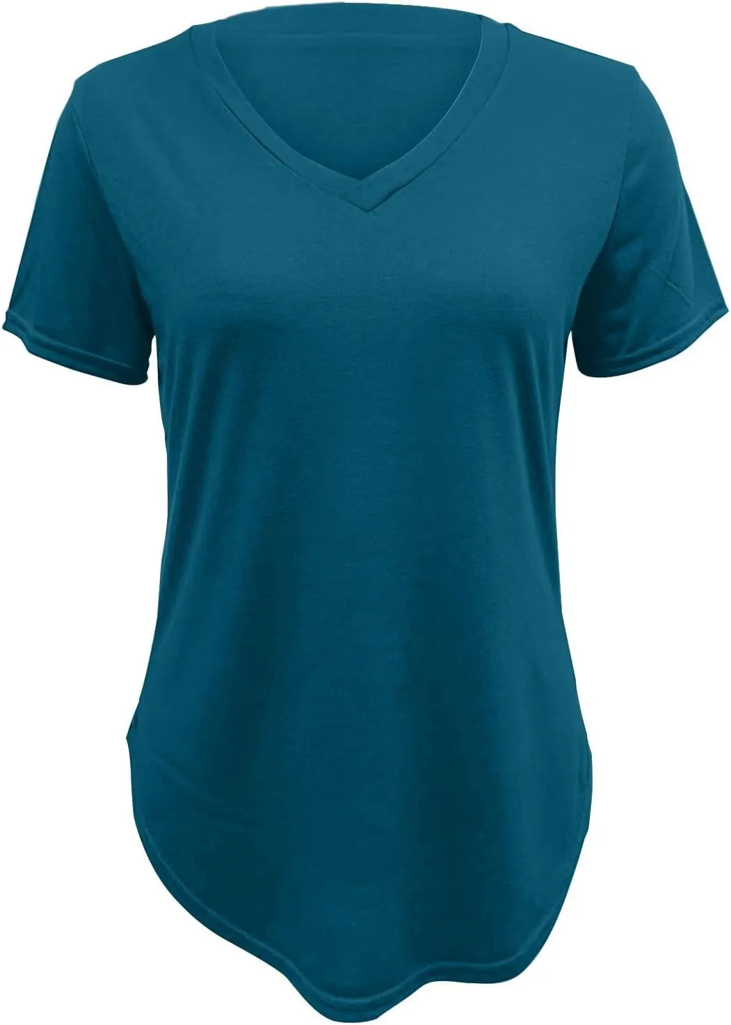Womens Summer Cotton Tunic Tops V Neck Short Sleeve Curved Hem Casual Tshirts Basic Loose Plus Size Blouses