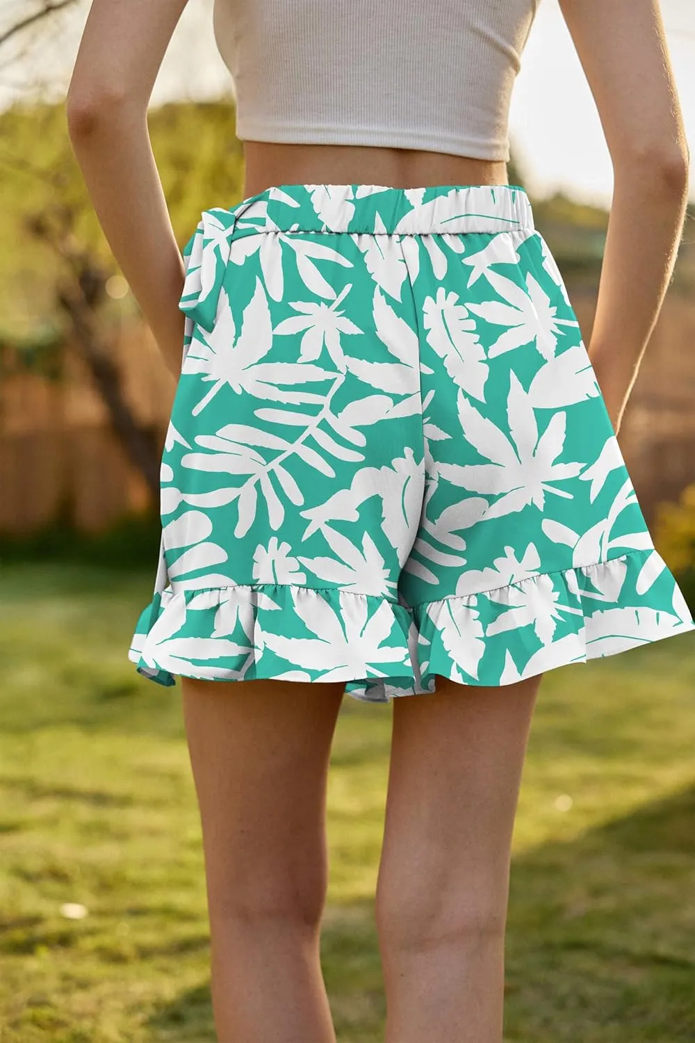 Women's Summer Floral Wrap Shorts 2025 Casual Elastic Waist Ruffle Hem Tie Front Zip Up Skirts Skorts