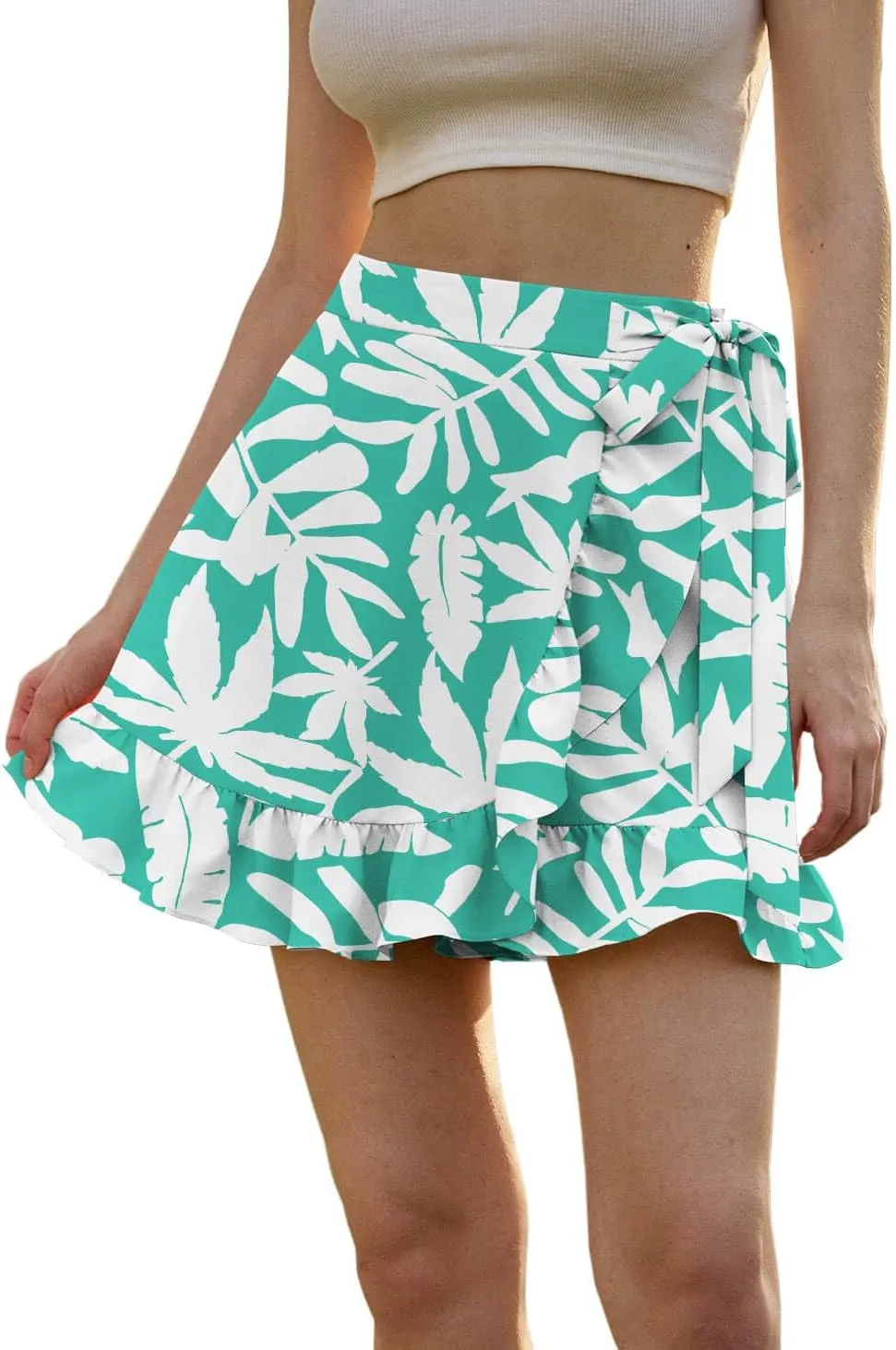 Women's Summer Floral Wrap Shorts 2025 Casual Elastic Waist Ruffle Hem Tie Front Zip Up Skirts Skorts