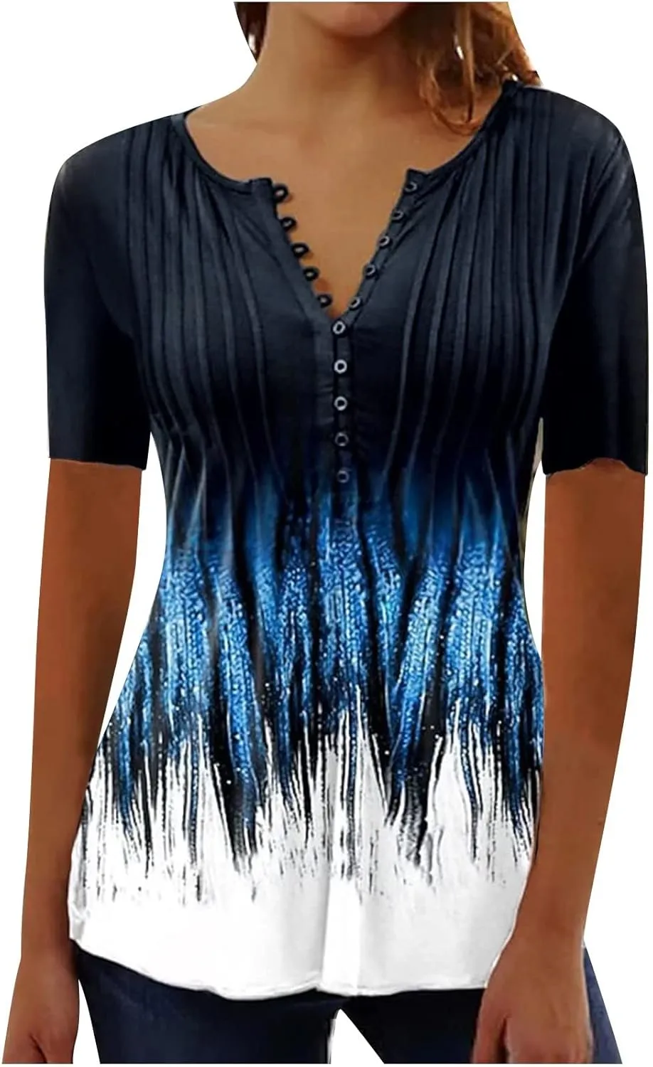 Womens Summer Tops Dressy Casual Short Sleeve Button V Neck T Shirts Trendy Boho Floral Tunic Blouses Cute Flowy Tees