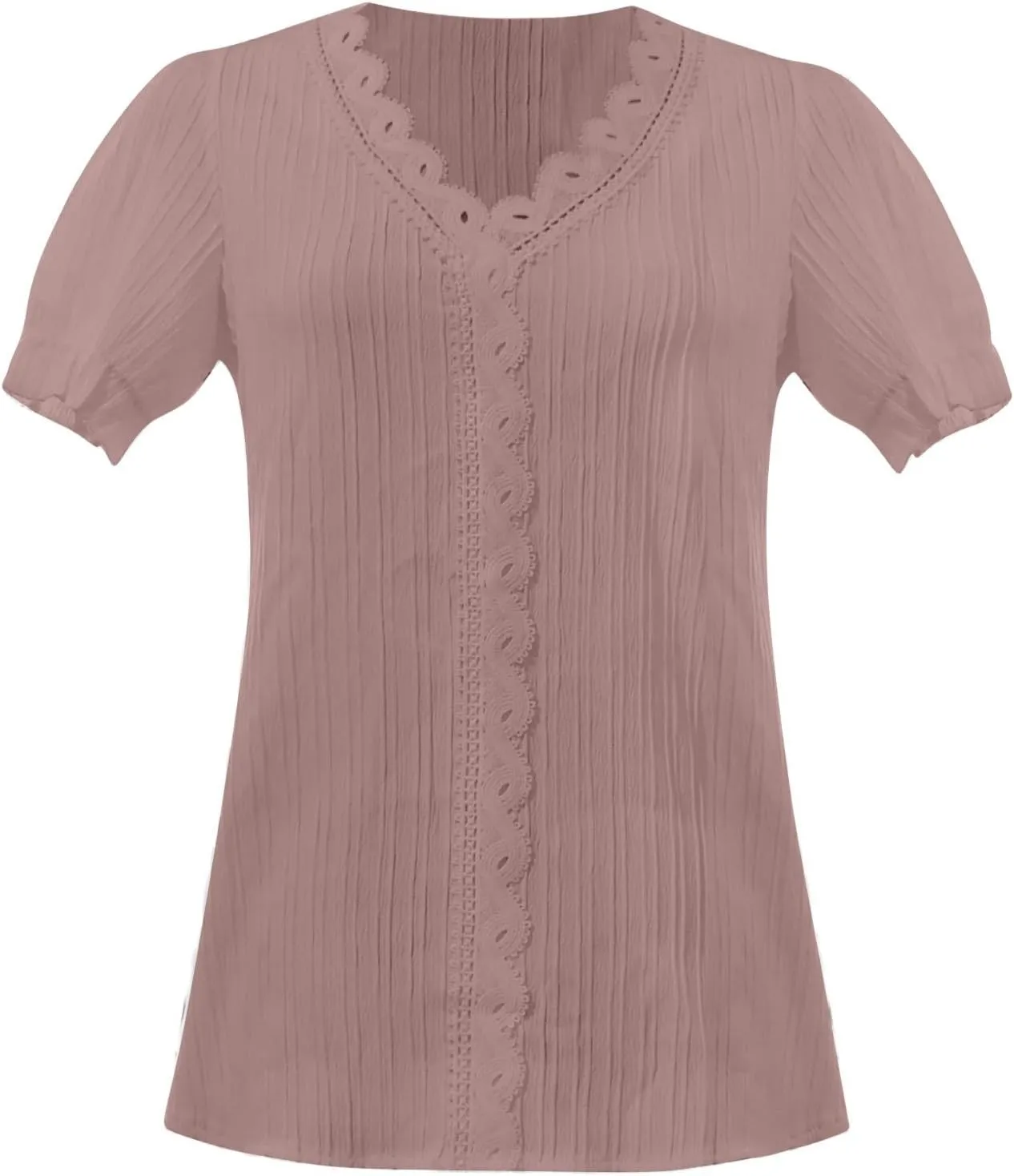 Womens Tops 2025 Trendy Lace Hollow Short Sleeve Shirt Casual Dressy Blouse Solid V Neck Summer Going Out T Shirts