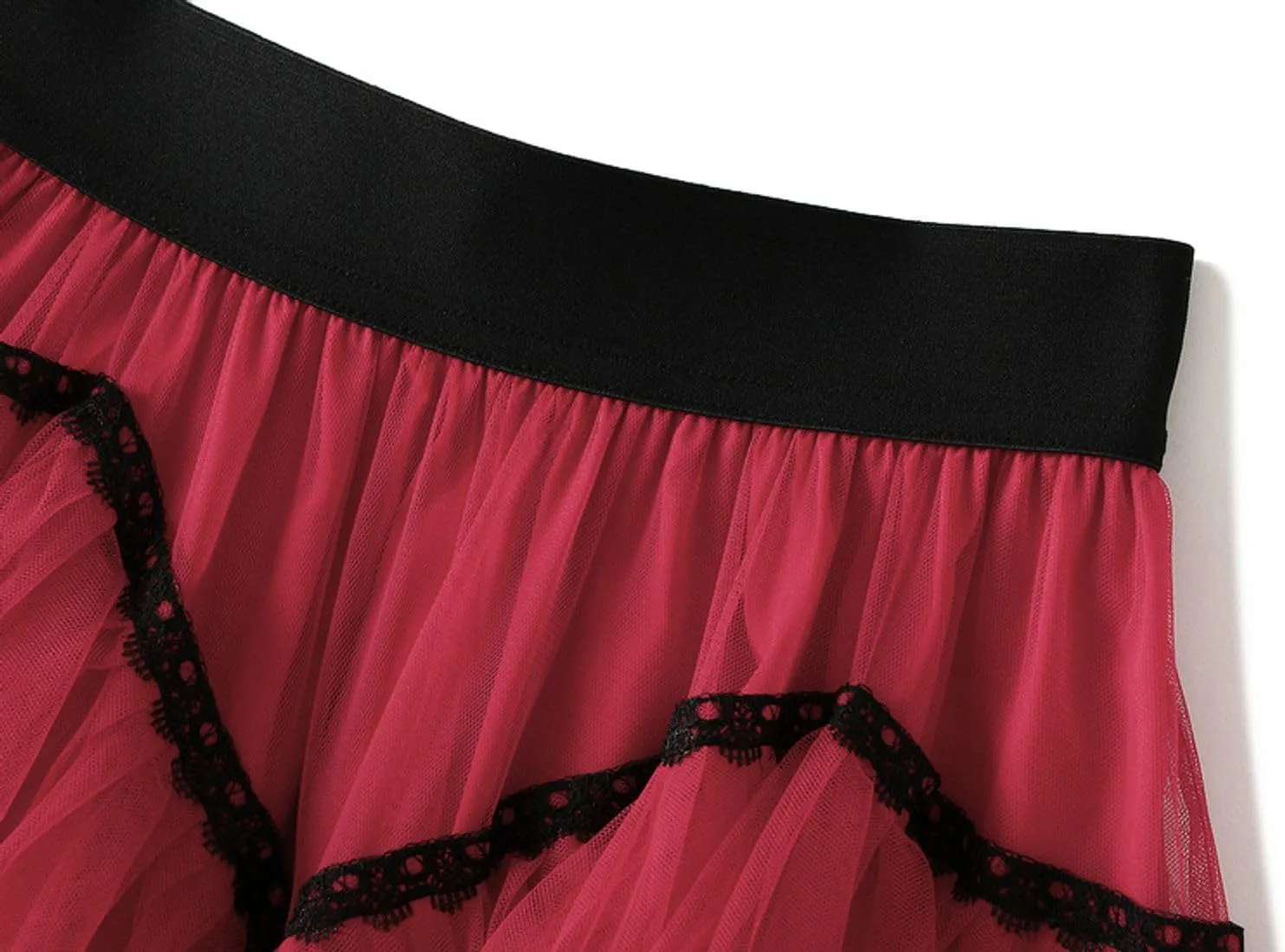 Womens Tutu Tulle Skirts Elastic High Waist Ruffles Skirt A-line Flowy Midi Tiered Skirt Summer Pleated Dance Skirts