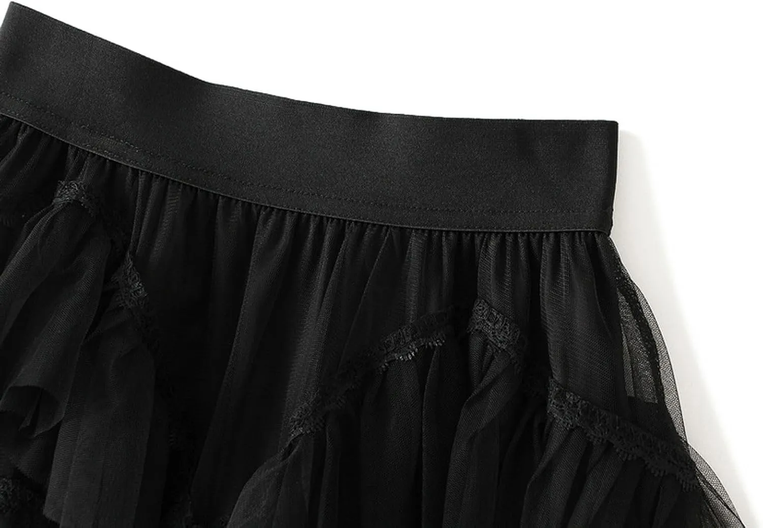 Womens Tutu Tulle Skirts Elastic High Waist Ruffles Skirt A-line Flowy Midi Tiered Skirt Summer Pleated Dance Skirts