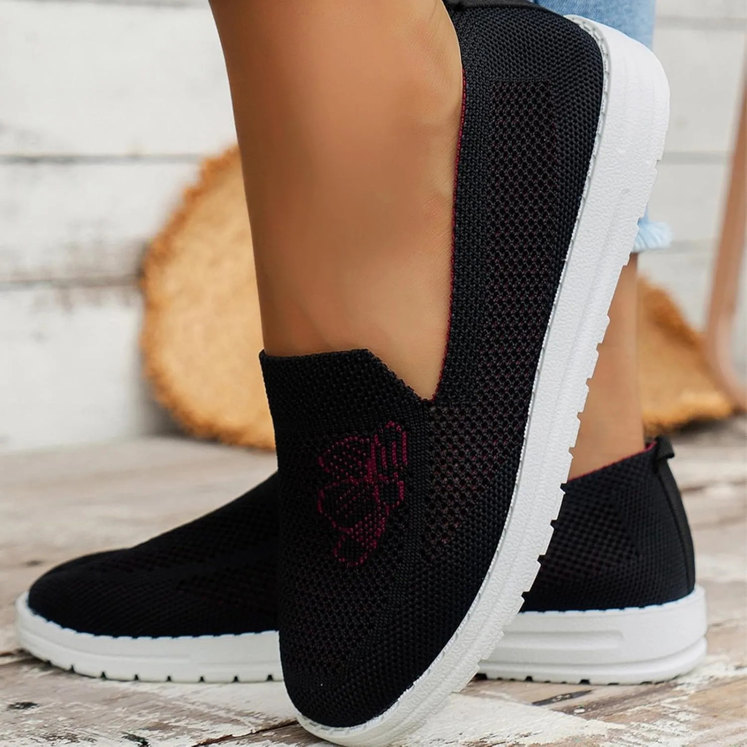 Womens Walking Shoes Slip On Slip On Sneakers Women Platform Womens Slip On Shoes Wide Width with Arch Support Running Shoes for Women Black and White Womens Black Sneakers Size 8 Wide