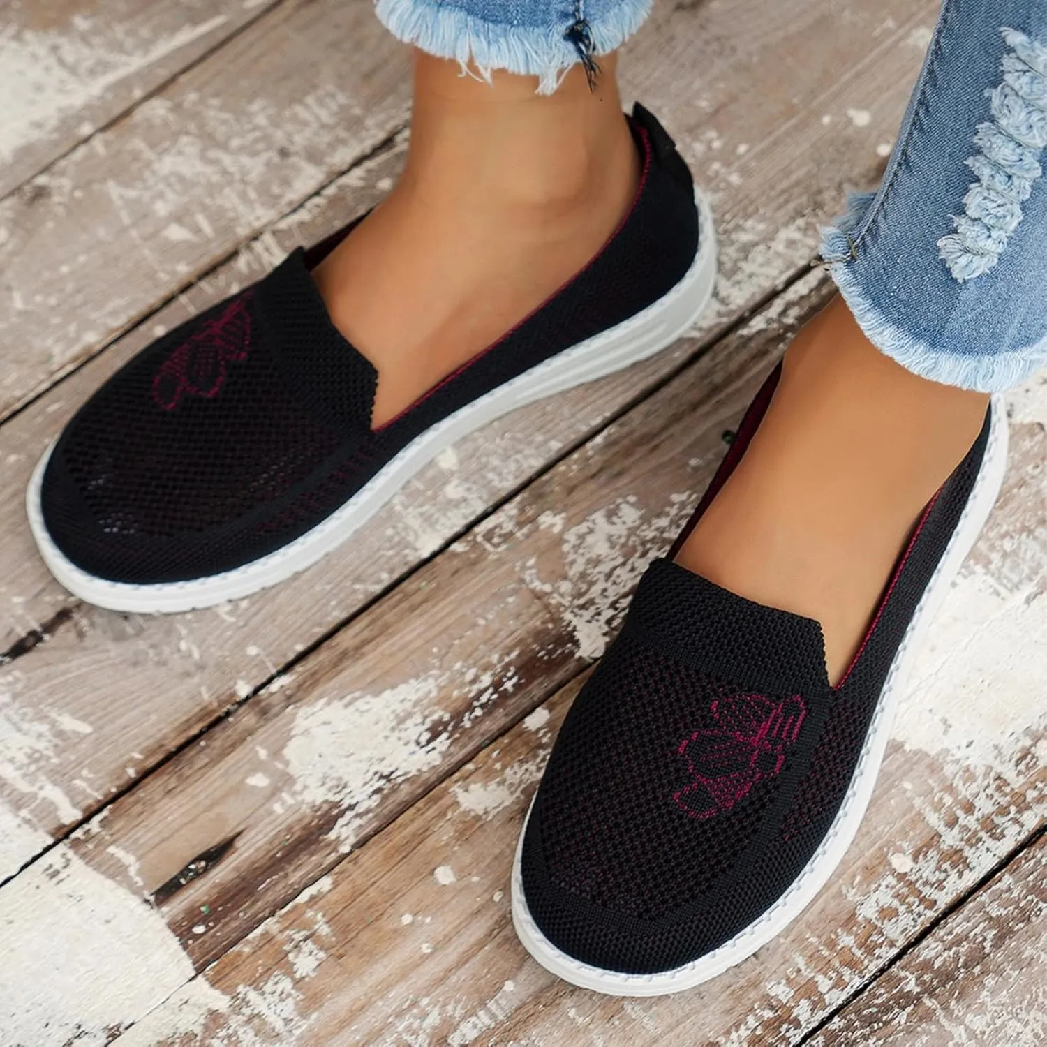Womens Walking Shoes Slip On Slip On Sneakers Women Platform Womens Slip On Shoes Wide Width with Arch Support Running Shoes for Women Black and White Womens Black Sneakers Size 8 Wide