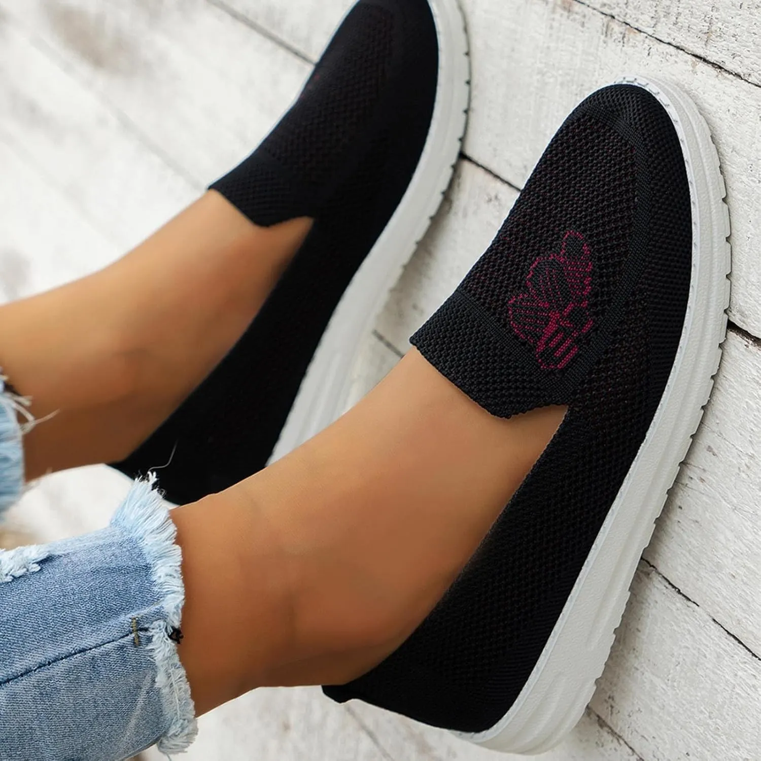 Womens Walking Shoes Slip On Slip On Sneakers Women Platform Womens Slip On Shoes Wide Width with Arch Support Running Shoes for Women Black and White Womens Black Sneakers Size 8 Wide