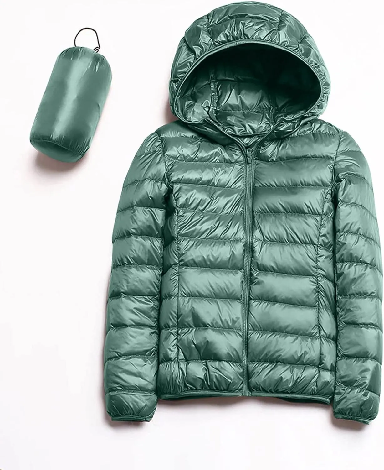 Womens Warm Lightweight Jacket Hooded Windproof Winter Coat With Recycled Insulation Slim Short Down Coat Outerwear