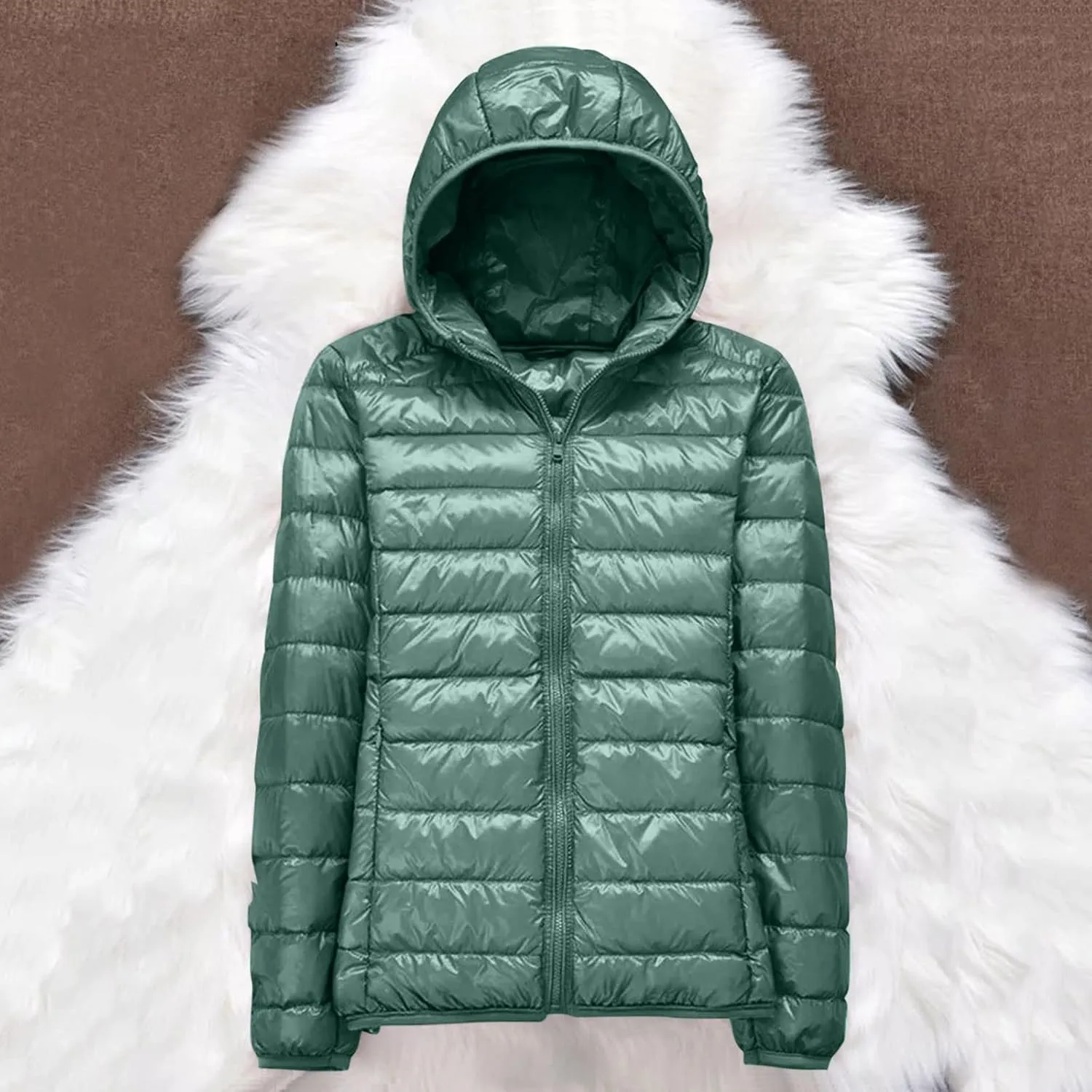 Womens Warm Lightweight Jacket Hooded Windproof Winter Coat With Recycled Insulation Slim Short Down Coat Outerwear