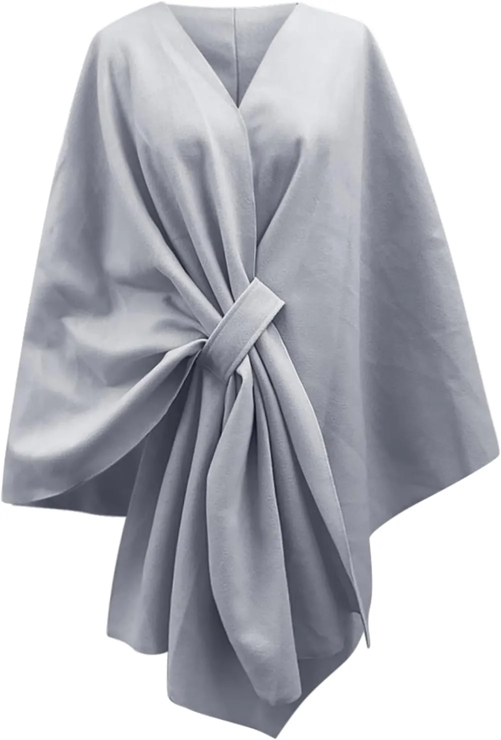 Womens Winter Loose Cape Jackets Solid Open Front Bow Knot Blanket Cloak Coat Fashion Casual Wool Poncho Copes