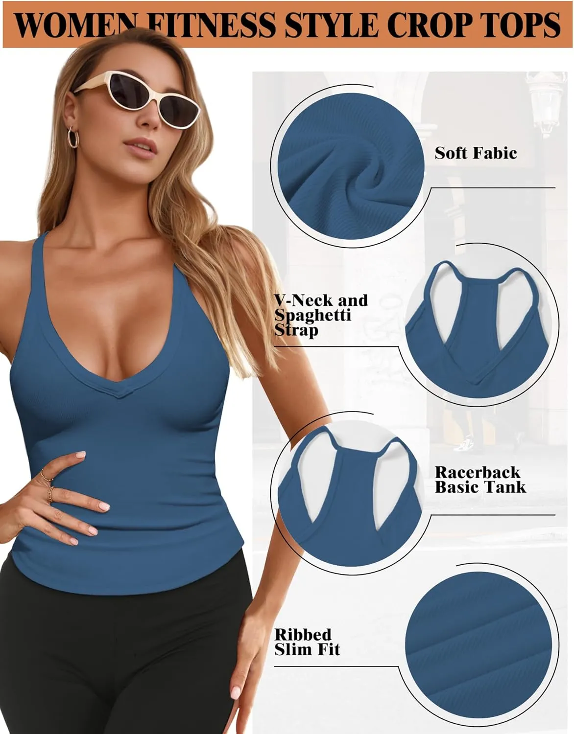 Workout Tank Tops for Women V Neck Racerback Tank Tops Ribbed Knit Camisole Top Slim Fit Basic Yoga Sleeveless Tops